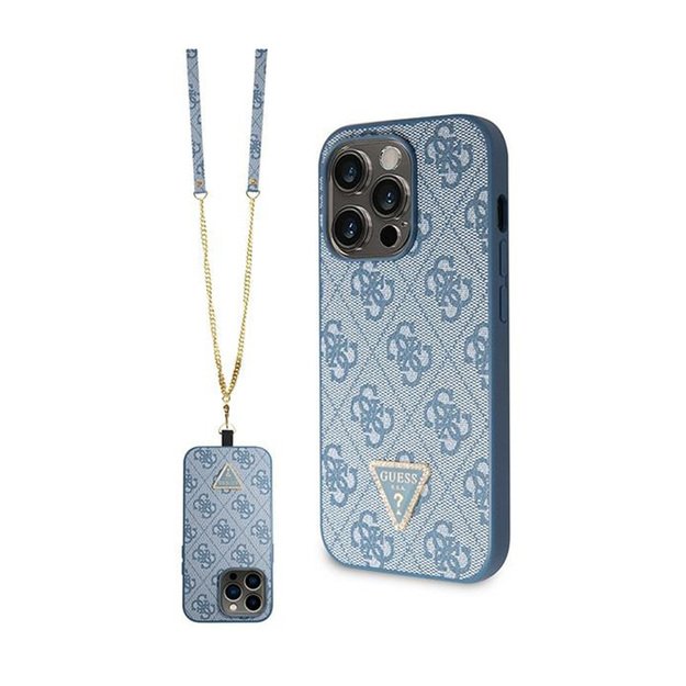 Guess Crossbody 4G metalinis logotipas – iPhone 15 Pro dėklas (mėlynas)