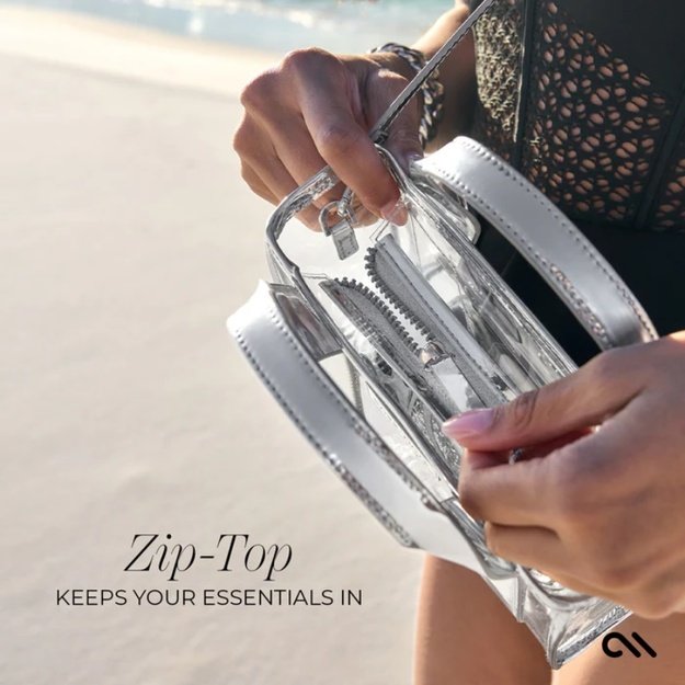 „Case-Mate“ mikro krepšys – vandeniui atsparus pečių krepšys (sidabrinis chromas / skaidrus) 25