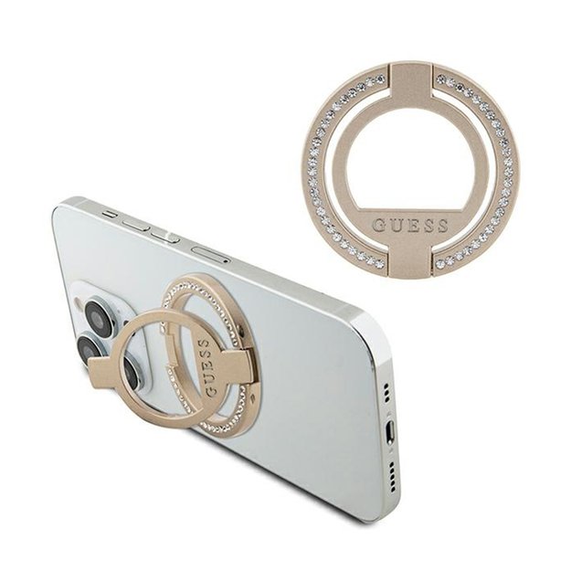 Guess MagSafe žiedinis stovas Kalnų krištolas – magnetinis pirštų laikiklis telefonui su stovo funkcija (auksinis)
