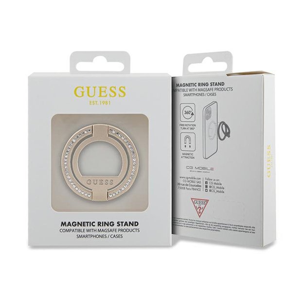 Guess MagSafe žiedinis stovas Kalnų krištolas – magnetinis pirštų laikiklis telefonui su stovo funkcija (auksinis) 4