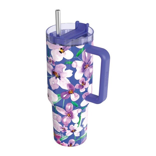 Quokka Stream – nerūdijančio plieno termo puodelis 1200 ml su šiaudeliais (gėlių prieblanda) 4