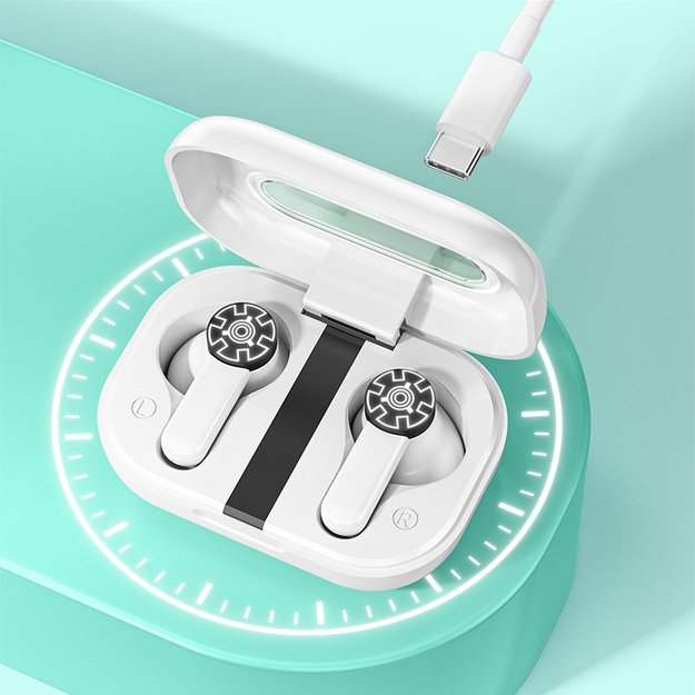 WEKOME VA06 Vanguard serija – Bluetooth V5.2 TWS belaidės ausinės su įkrovimo dėklu (balta) 19