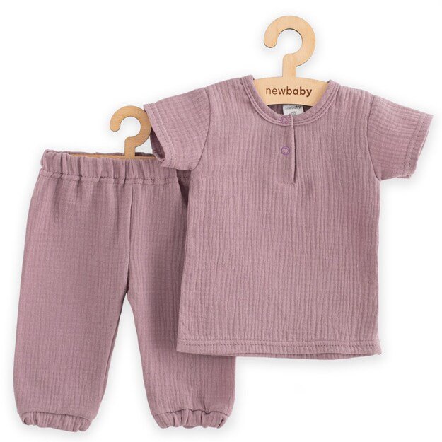 Kūdikių muslino rinkinys Marškinėliai ir kelnės New Baby levandų, 68 (4-6m)