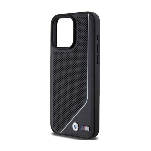 BMW perforuota susukta linija „MagSafe“ – dėklas, skirtas „iPhone 15 Pro“ (juodas)