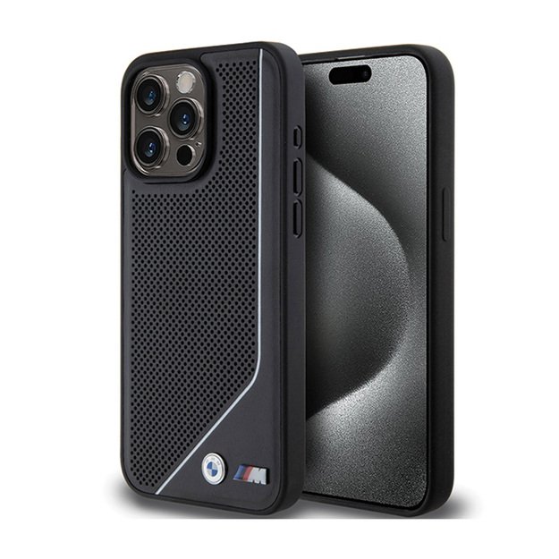 BMW perforuota susukta linija „MagSafe“ – dėklas, skirtas „iPhone 15 Pro“ (juodas)