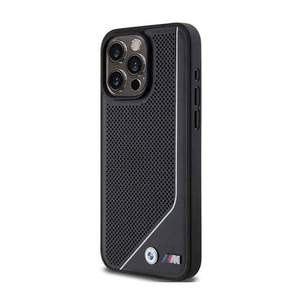 BMW perforuota susukta linija „MagSafe“ – dėklas, skirtas „iPhone 15 Pro“ (juodas)