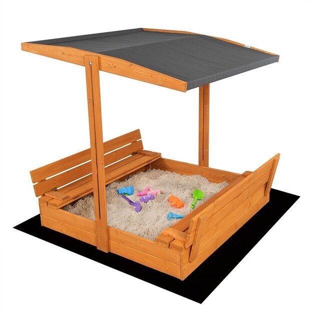 Vaikiška medinė uždaroma smėlio dėžė su suolais ir stogeliu Baby Mix 120x120 cm pilka