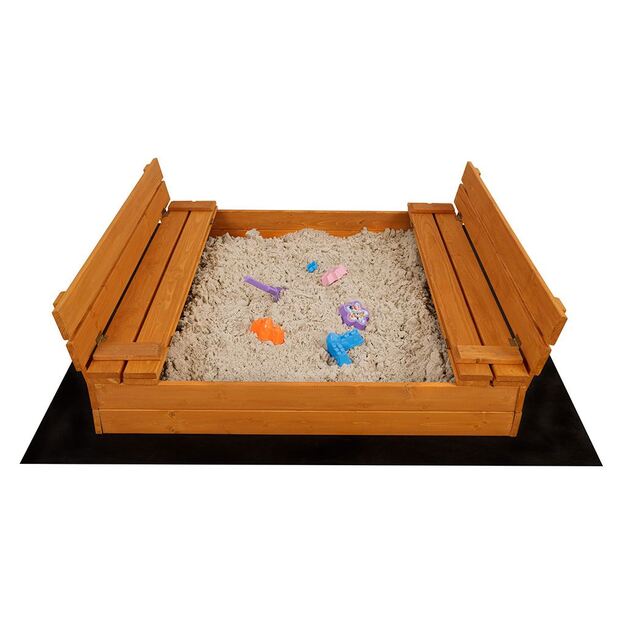 Vaikiška medinė uždaroma smėlio dėžė su suolais ir stogeliu Baby Mix 120x120 cm pilka
