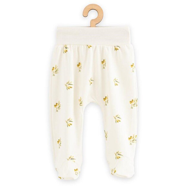Organinės medvilnės kūdikio kelnaitės su pėdutėmis New Baby Happy Olives, 56 (0-3m)