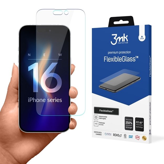 3mk FlexibleGlass – hibridinis stiklas, skirtas „iPhone 16 Pro Max“