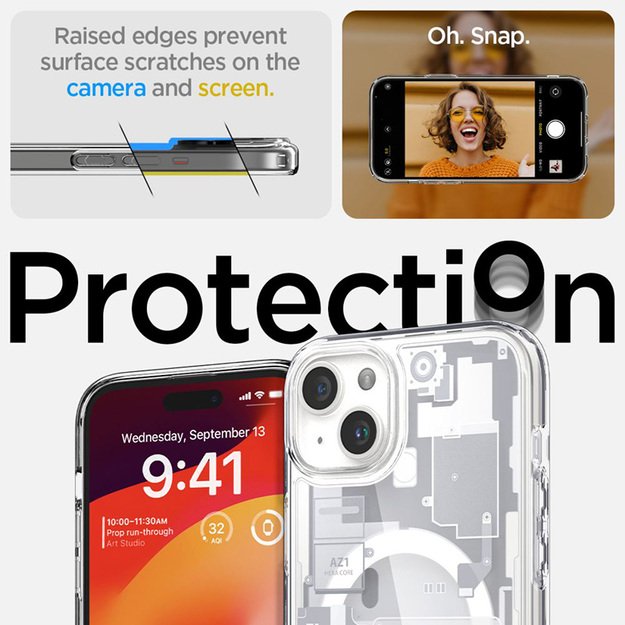 „Spigen Ultra Hybrid MagSafe“ dėklas, skirtas „iPhone 15“ (baltas, „Zero One“)