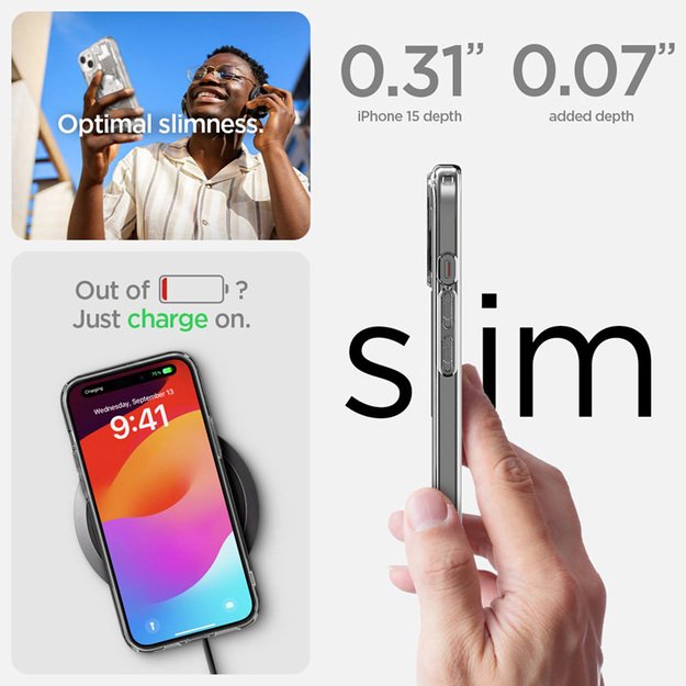 „Spigen Ultra Hybrid MagSafe“ dėklas, skirtas „iPhone 15“ (baltas, „Zero One“)