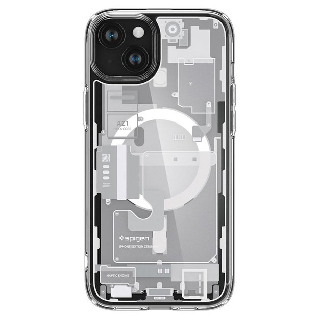 „Spigen Ultra Hybrid MagSafe“ dėklas, skirtas „iPhone 15“ (baltas, „Zero One“)
