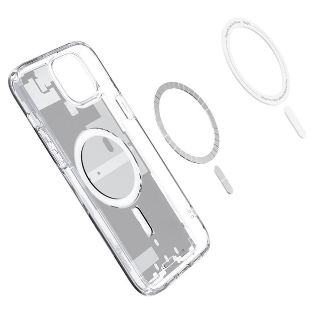 „Spigen Ultra Hybrid MagSafe“ dėklas, skirtas „iPhone 15“ (baltas, „Zero One“)