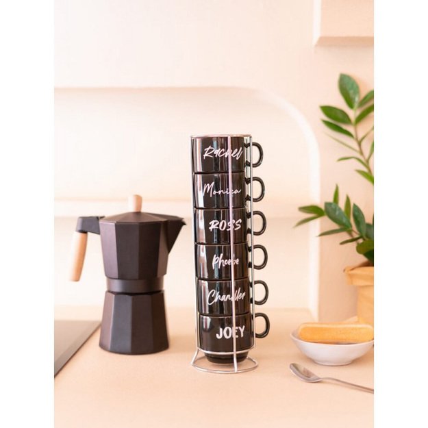 Draugai - Keraminių puodelių rinkinys su stovu 150ml 6 vnt.