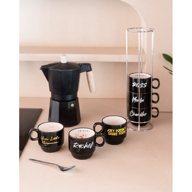 Draugai - Keraminių puodelių rinkinys su stovu 150ml 6 vnt.