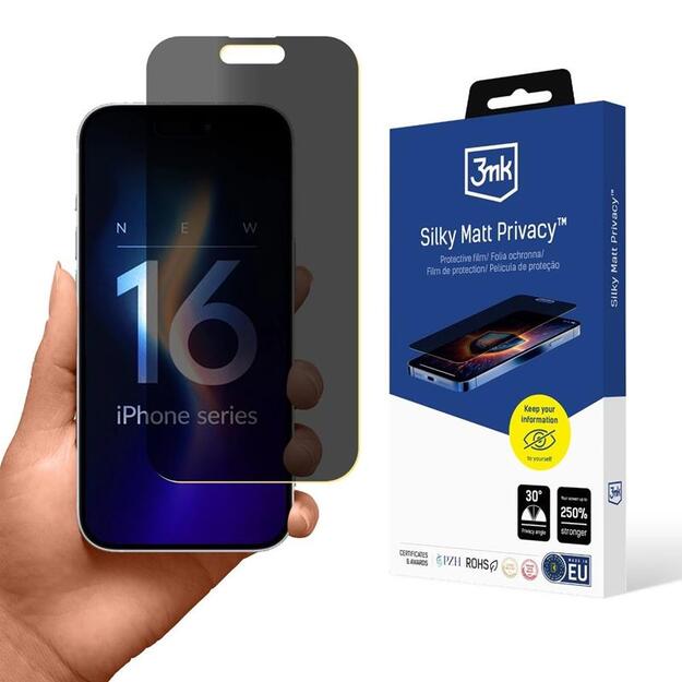 3mk Silky Matt Privacy – matinė privatumo plėvelė, skirta iPhone 16 Pro 10