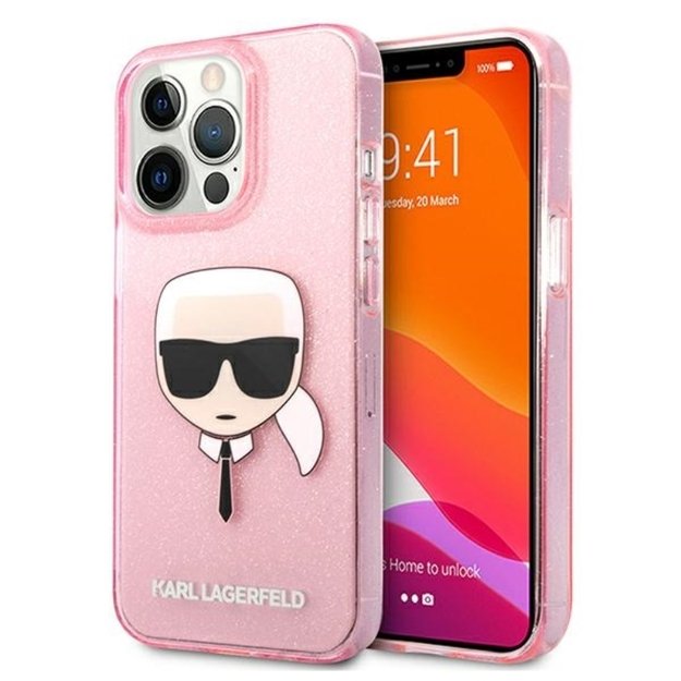 Karl Lagerfeld Karl's Head Glitter dėklas, skirtas iPhone 13 Pro Max (rožinis)