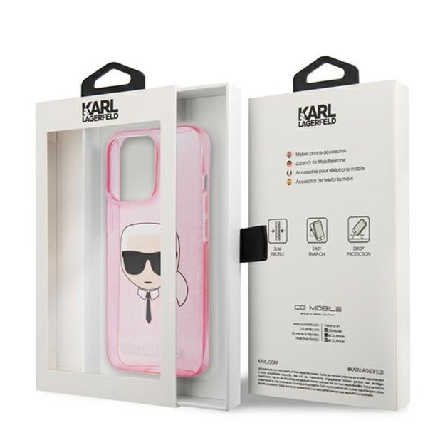 Karl Lagerfeld Karl's Head Glitter dėklas, skirtas iPhone 13 Pro Max (rožinis) 1