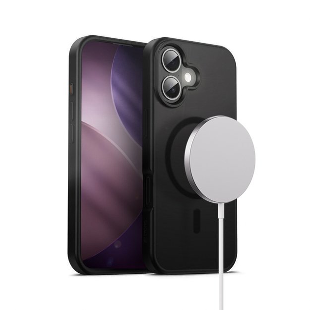 „Crong Hybrid Frost MAG“ dėklas – „MagSafe iPhone 17“ (juodas)