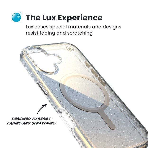 „Speck Presidio Lux MagSafe“ dėklas, skirtas „iPhone 17“ (hiperveidrodžio blizgučiai / sidabrinis metalinis) 14