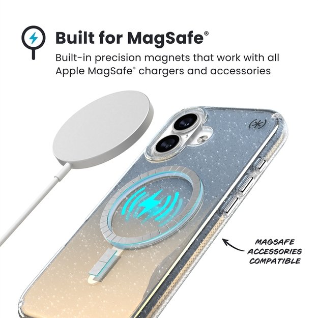 „Speck Presidio Lux MagSafe“ dėklas, skirtas „iPhone 17“ (hiperveidrodžio blizgučiai / sidabrinis metalinis) 13