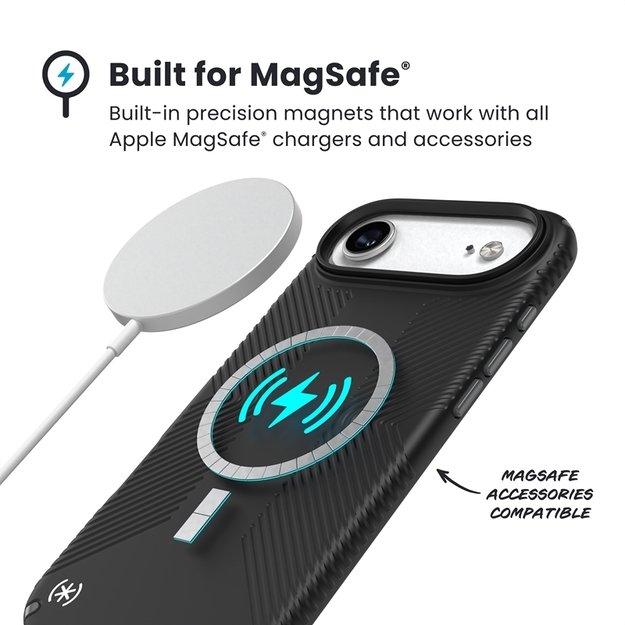 „Speck Presidio2 Grip MagSafe“ dėklas „iPhone 17 Air“ (juodas / pilkas / baltas) 14