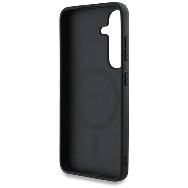 „Guess 4G Round Patch Classic Logo MagSafe“ dėklas, skirtas „Samsung Galaxy S25“ (mėlynas) 4