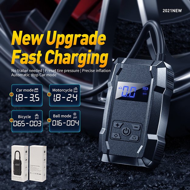 WEKOME Pi801 – nešiojamas elektromobilio siurblys + Power Bank 2000 mAh (juodas) 16