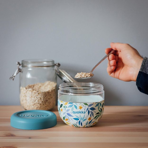 Quokka Bubble Food Jar - Plastikinė maisto talpa / priešpiečių dėžutė 770 ml (Akvarelės lapai)