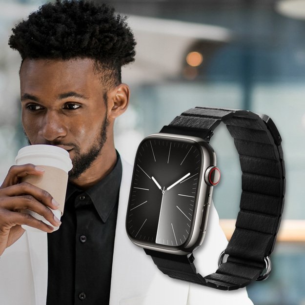 Crong Eclipse – magnetinis odinis dirželis Apple Watch 42/44/45/49 mm (juodas) 16