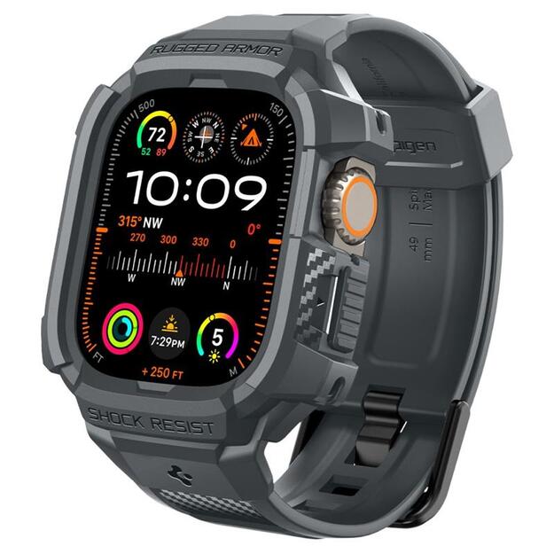 Spigen Rugged Armor Pro – dirželis su dėklu Apple Watch Ultra 49 mm (tamsiai pilkas)