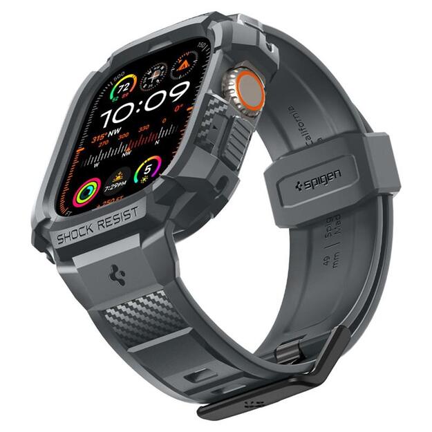 Spigen Rugged Armor Pro – dirželis su dėklu Apple Watch Ultra 49 mm (tamsiai pilkas)