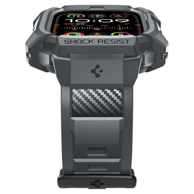 Spigen Rugged Armor Pro – dirželis su dėklu Apple Watch Ultra 49 mm (tamsiai pilkas)