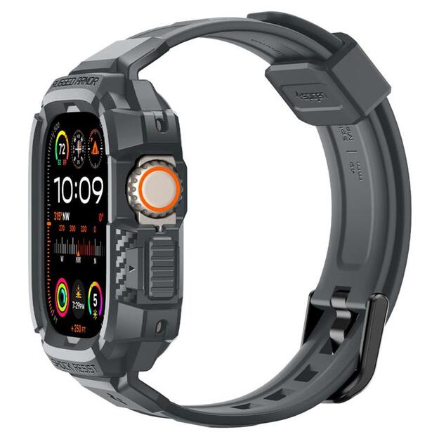 Spigen Rugged Armor Pro – dirželis su dėklu Apple Watch Ultra 49 mm (tamsiai pilkas)