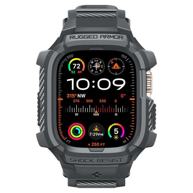 Spigen Rugged Armor Pro – dirželis su dėklu Apple Watch Ultra 49 mm (tamsiai pilkas)