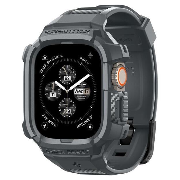 Spigen Rugged Armor Pro – dirželis su dėklu Apple Watch Ultra 49 mm (tamsiai pilkas)