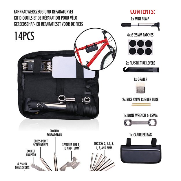 Dviračio pavara - Dviračio įrankių rinkinys 14 elementų dėžutėje 20