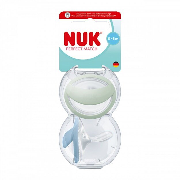 NUK Perfect Match čiulptukas 0-6m 2 vnt. žalias/mėlynas, 0-6m 1