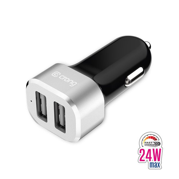 Crong Power automobilinis įkroviklis 24W su dviem USB prievadais (aliuminis)