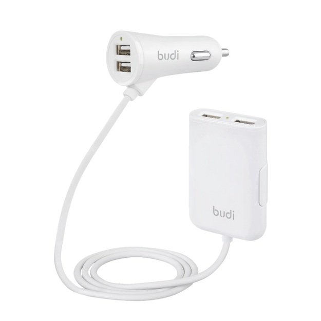 Budi - 4 USB automobilinis įkroviklis (2 USB prievadai naudojami automobilio gale)