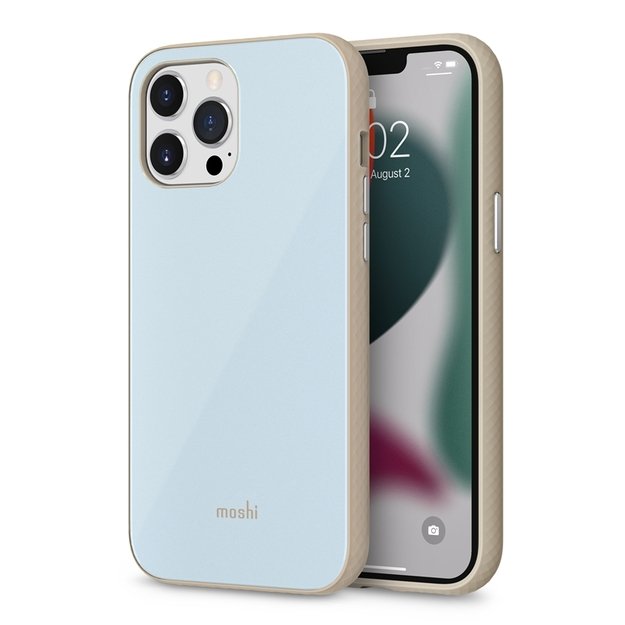 Moshi iGlaze – aukščiausios kokybės hibridinis dėklas, skirtas iPhone 13 Pro Max (SnapTo sistema) (Adriatic Blue)