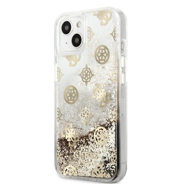 Guess Peony Liquid Glitter – dėklas, skirtas iPhone 13 mini (auksinis)