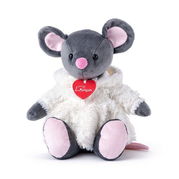 Mouse Azumi grey in a white fur coat 28 cm
