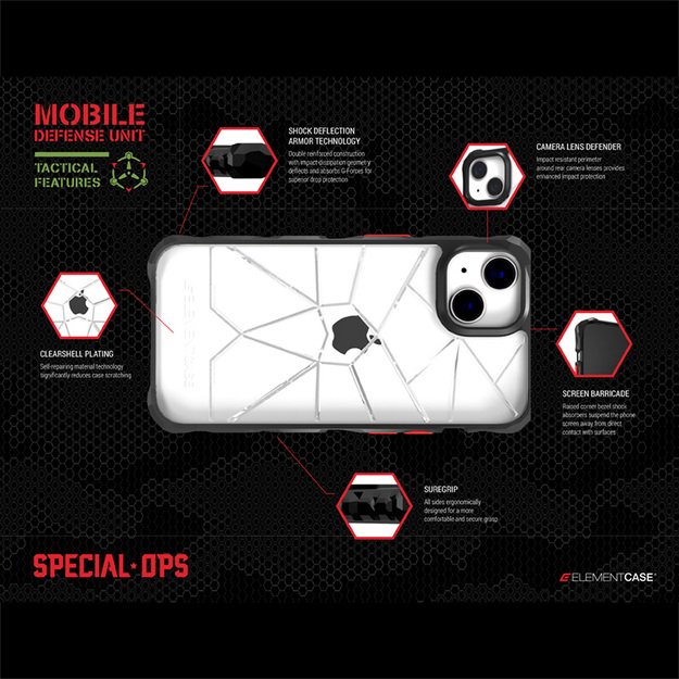 „Element Case Special Ops X5“ – „iPhone 14 Plus“ dėklas („Mil-Spec“ apsauga nuo kritimo) (dūmų / juodas)