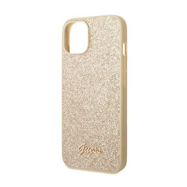 Guess Glitter Flakes metalinis logotipo dėklas – dėklas, skirtas iPhone 14 Plus (auksinis) 22