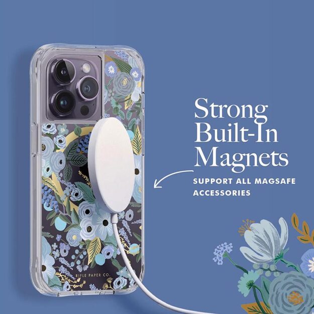 Šautuvų popierius skaidrus MagSafe – dėklas, skirtas iPhone 14 Pro (Garden Party Blue)