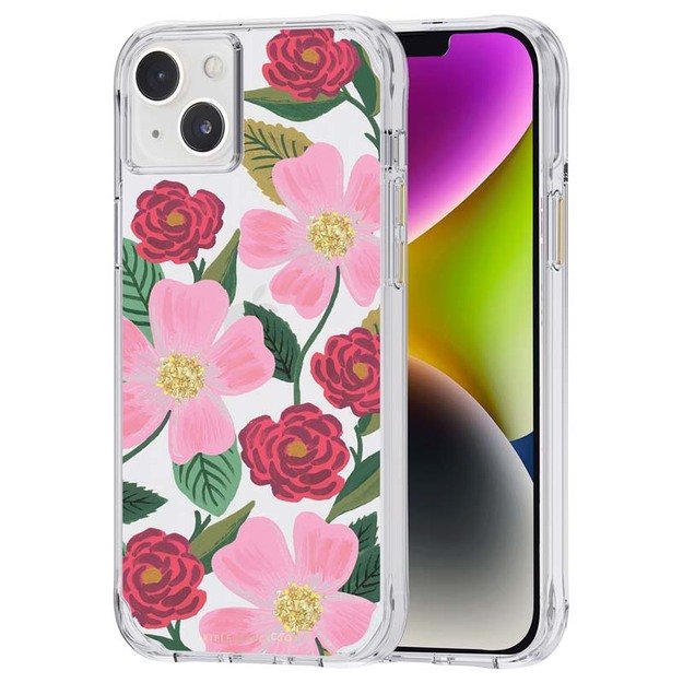 Skaidrus šautuvų popierius – aukso spalvos dėklas skirtas iPhone 14 Plus (Rose Garden) 5