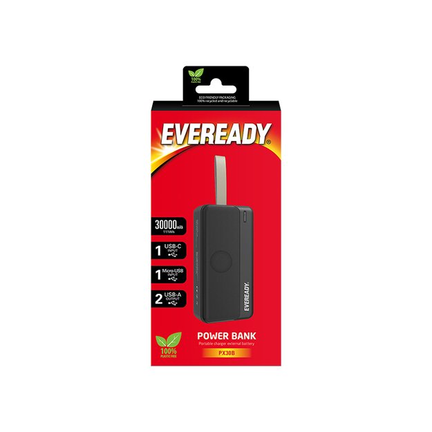 Eveready PX30B – Powerbank 30000 mAh 2x USB-A (juoda) 8