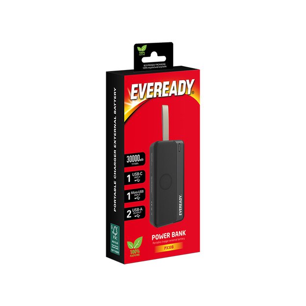 Eveready PX30B – Powerbank 30000 mAh 2x USB-A (juoda) 6